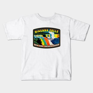 Niagara Falls New York Ontario Canada USA Border Waterfall At Night Kids T-Shirt